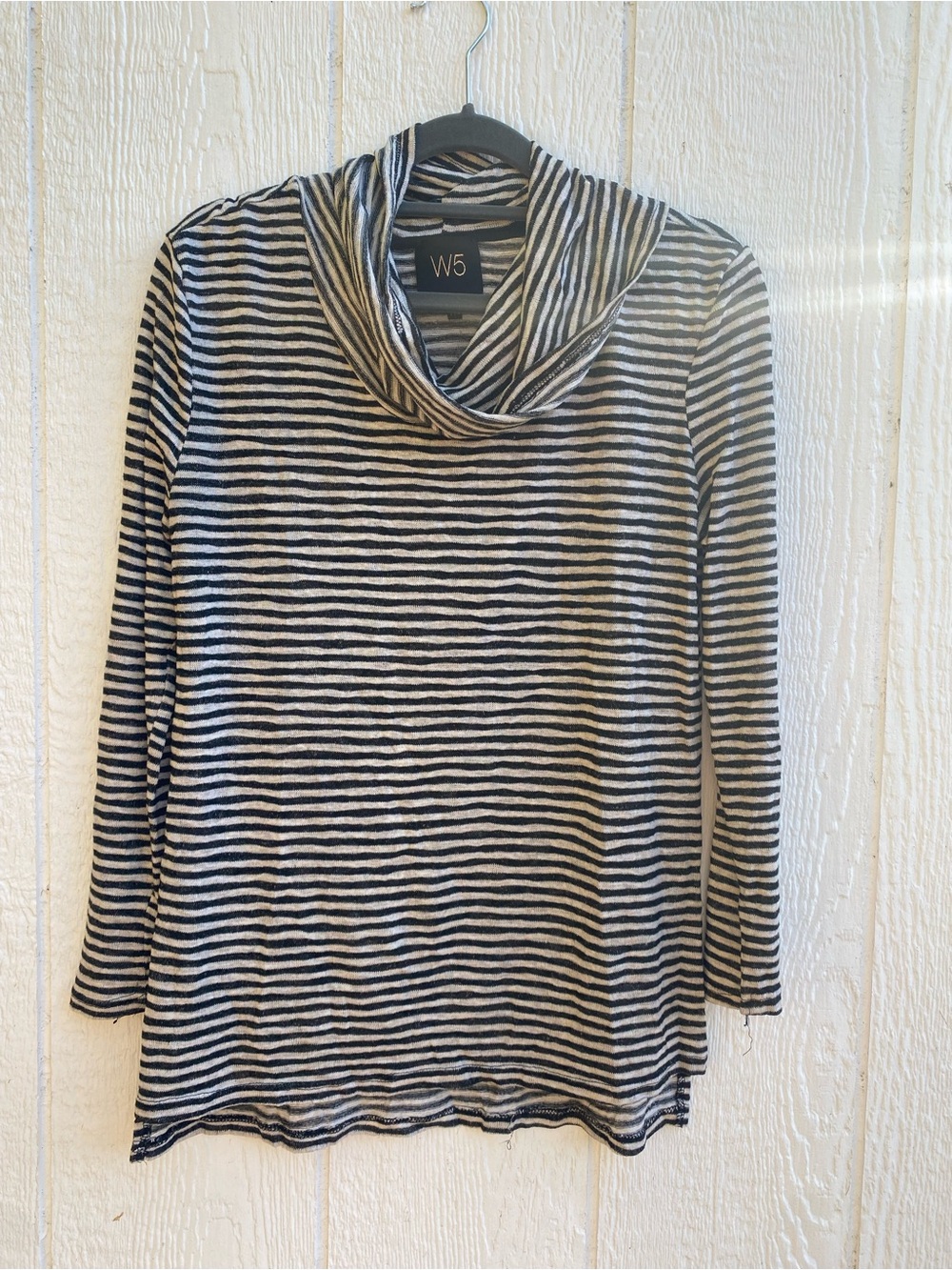 W5 Women's Black & Cream Striped Cowl Neck Long Sleeve Sweater